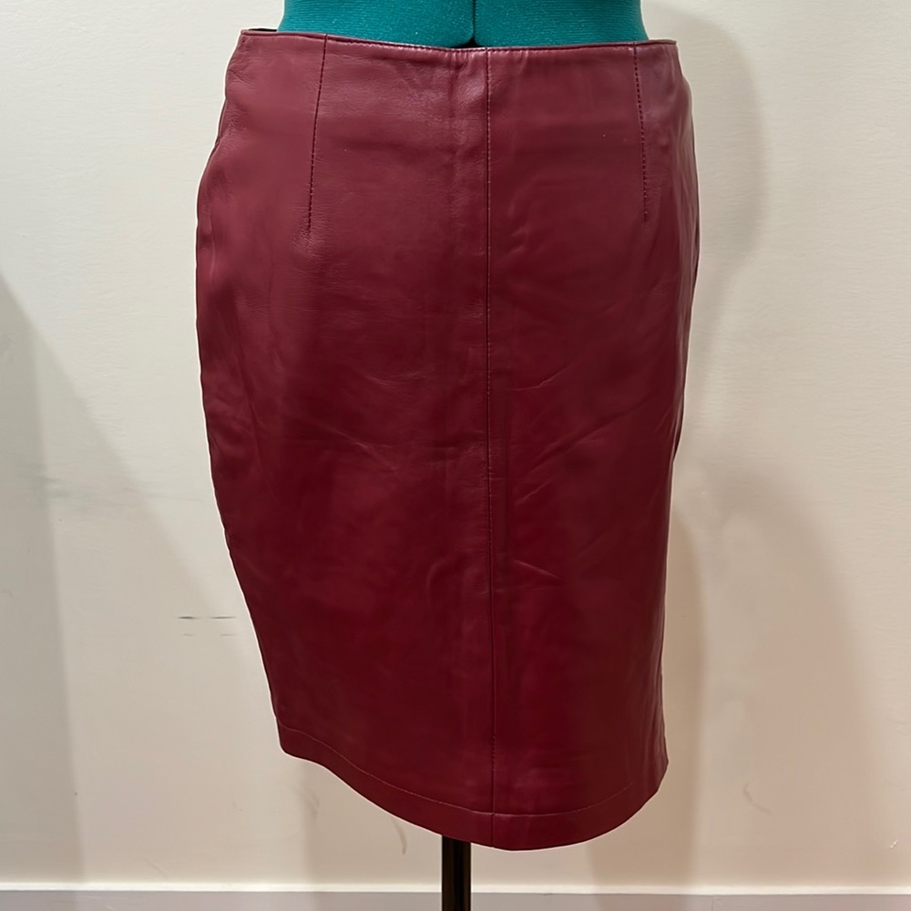 Red Genuine Leather Pencil Skirt